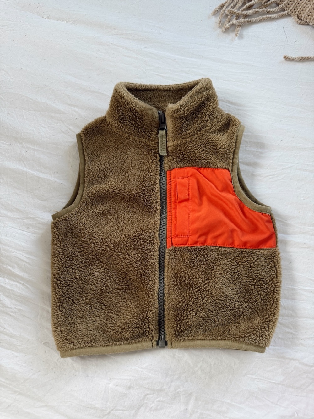 Kids Carters Brown Fleece Vest with Orange Pocket